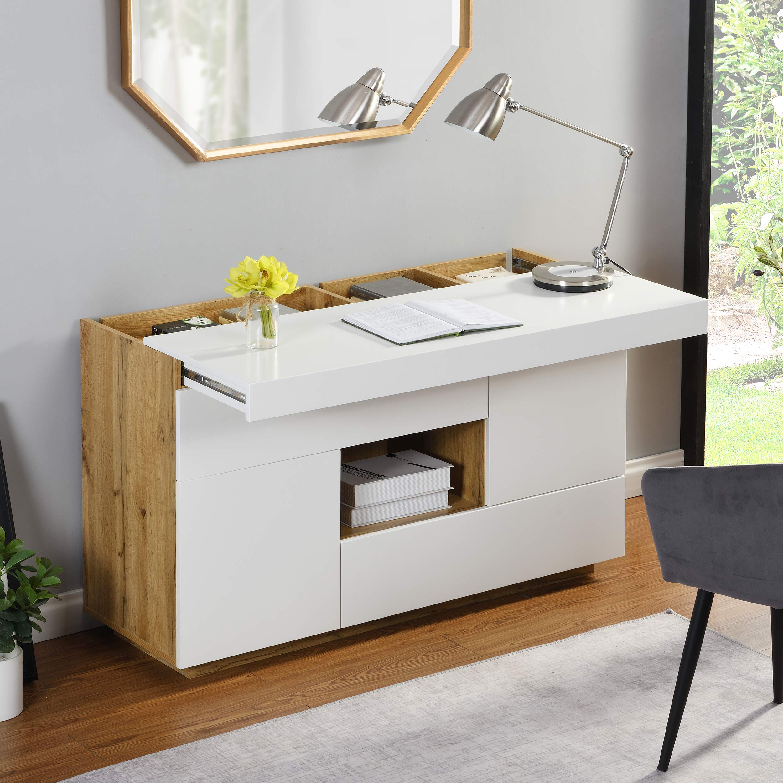 Cherry Tree Furniture Yukon High Gloss White 2-in-1 Desk/Sideboard